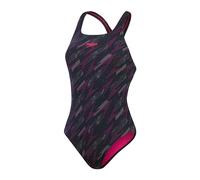 Speedo Femme Boom Logo ALover Medalist Swimsuit | Quick Drying | FitneS | Lined | Chlorine Resistant, Black / Electric Pink / Usa Ch, 34