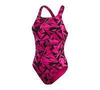 Speedo Femme Boom Logo ALover Medalist Swimsuit | Quick Drying | Fitnes | Lined | Chlorine Resistant, Hyper Black/Elec PNK/Ecstatic, 34