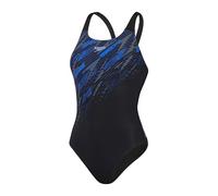 Speedo Femme Hyperboom Placement Muscleback Swimsuit | Quick Drying | Training | FitneS | Chlorine Resistant, Black/Curious Blue/True Co, 34