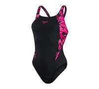 Speedo Femme Hyperboom Splice Muscleback Swimsuit | Clasic Design | Quick Drying | Training | Fitnes | Chlorine Resistant, Hyper Black/Elec PNK/Ecstatic, 34