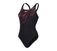 Speedo Maillot de Bain Hyperboom Placement Muscleback | Séchage Rapide | Entraînement | Fitness | Résistant au Chlore Maillot de Bain pour Femme, Noir/Rouge sirène/Prune Dandy, 32
