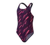 Speedo Maillot de Bain Une Pièce Hyperboom Allover Medalist, Résistant au Chlore, Séchage Rapide Maillot de Bain pour Fille, Bleu Marine Intense/Fuchsia/Rose Flamenco, 5-6 Années