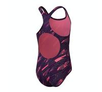 Speedo Maillot de Bain Une Pièce Hyperboom Allover Medalist, Résistant au Chlore, Séchage Rapide Maillot de Bain pour Fille, Bleu Marine Intense/Fuchsia/Rose Flamenco, 13-14 Années