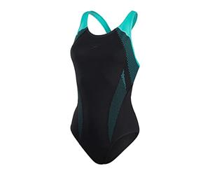 Speedo Plastisol Laneback Maillot de Bain Femme, Noir/Bleu, 28