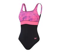 Speedo Shaping Contoureclipse 1 Piece Swimsuit | Shapewear | Beach and Holiday Swimwear Maillot de Bain, Noir/Bloomious Pink/Cupid Coral, 40/16 Femme