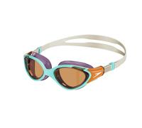 Speedo Women's Biofuse 2.0 Swimming Goggles | Female Design | Patented Adjust Mechanism | Anti-Fog | Anti-Leak | Comfort Fit, Marine Blue/Pumpkin Spice/Pale Tan, One Size