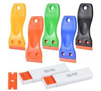 SPEEDWOX 5 pièces grattoir en plastique à lame de rasoir et 200 pièces lames de rasoir outil de nettoyage pour éliminer sans rayures les étiquettes, autocollants, joints adhésifs et peinture sur les