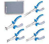 SPEEDWOX Lot de 5 mini pinces à longue portée avec étui comprenant une pince à bec plat, une pince coupante à bec courbé et une pince diagonale pour travaux manuels, réparation