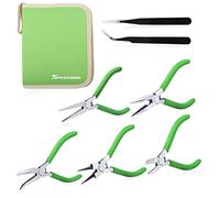 SPEEDWOX Lot de 5 mini pinces avec étui comprenant une pince à bec plat, une pince à bec rond, une pince à long bec avec 2 pinces à épiler pour la fabrication de travaux manuels