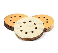 SPEEDWOX Lot de 50 disques abrasifs à 8 trous de 12,7 cm - Grain 500 - Sans poussière - Pour ponceuse orbitale aléatoire - Jaune - Pour le travail du bois automobile
