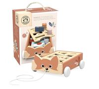 Speedy Monkey - Chariot Blocs en Bois Renard 12 Mois - Jouet d’Éveil à Pousser avec 24 Blocs en Bois FSC et Couvercle Amovible - Jeu de Construction et Motricité Fine