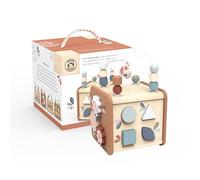 Speedy Monkey - Cube d’Activités Bébé 5 en 1 en Bois FSC - Jouet Montessori 12 Mois et Plus - Labyrinthe de Perles, Trieur de Formes, Engrenages - Cube Éveil Bois Enfant