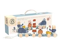 SPEEDY MONKEY Empileur de train océanique pour tout-petits de 12 mois et plus | Jouet à empiler et de tri en bois de 15 pièces | Train à tirer sur le thème du bord de mer pour la marche et ramper |