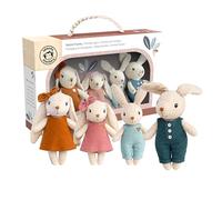 Speedy Monkey Ensemble familial de lapin - Figurines miniatures de lapin de Pâques en lin certifié FSC avec parents et 2 bébés lapins - Maison de poupée familiale pour enfants, tout-petits, filles