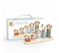 Speedy Monkey - Jeu à Empiler en Bois Famille Singe - Jouet Éducatif Bébé 12 Mois et Plus - Empilage et Comptage - Motricité Fine et Coordination - Bois FSC Peinture Non Toxique