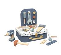 Speedy Monkey - Mallette Outils en Bois pour Enfant 3 Ans - Jouet Bricolage en Bois FSC avec 19 Accessoires et Planche à Suspendre - Jeu d’Imitation et Motricité Fine - Mallette Transportable