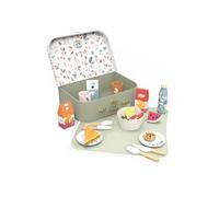 Speedy Monkey Panier de pique-nique en bois - Comprend des plats de jeu, un bol en feutre, des cartons de nourriture et de boissons | Excellent jeu de rôle pour filles et garçons de 2 ans | Jouets