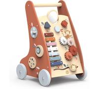 Speedy Monkey - Trotteur Bébé en Bois Multifonction - Chariot de Marche avec Activités - Xylophone, Formes, Engrenages - Roues Antidérapantes avec Frein - Jouet Éducatif Développement Moteur