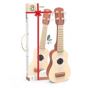 Speedy Monkey Ukulélé pour enfants de 40,6 cm | Instrument de musique en bois certifié FSC® pour les tout-petits et les enfants | Jouet musical pour enfant avec 4 cordes en nylon, finition terre cuite