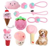 Speedy Panther Lot de 10 jouets à mâcher pour chiots et petits chiens - Jouet couineur en peluche douce en corde de coton pour apaiser les gencives, jouet interactif pour chiot (rose)