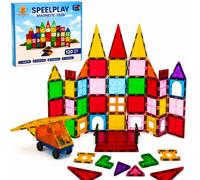 Speelplay Dalles de Construction Magnétiques 120 Pièces - Jouet de Construction STEM avec 2 Bases de Voiture & 4 Plaques de Base XL - Tiles Magnétiques pour Enfants de 3 Ans et Plus - Compatible avec