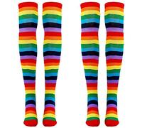 Speesy 4X Coloré Une Rayures au-dessus du Genou Costume Une Lignes de Clown Chaussettes Hautes pour Halloween Cosplay Fêtes