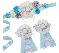 Spelable Lot de 3 écharpes éléphants pour future maman et futur corsage - Pour fête prénatale, maternité, cadeau pour révélation du sexe de maman et papa (bleu)