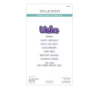 Spellbinders Lisa Horton Lot de tampons transparents et matrices de découpe Inscription Very Best Wishes Sentiments de la collection Wildflowers