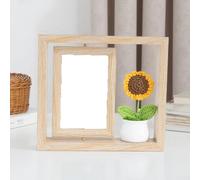 Spelonify Cadre photo rotatif double face en bois pour photos de 15 x 10 cm, fabriqué à la main avec décoration florale en fil pour salon, chambre à coucher, bureau (A)