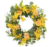 Spelonify Couronne d'eucalyptus en soie avec fleurs d'osmanthus jaunes - 55 cm - Guirlande de laurier artificiel pour décoration de mariage, printemps, été, ferme, décoration de mariage