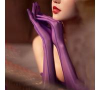 Spelonify Gants d'opéra longs transparents en nylon pour femme - Moufles de soirée transparentes - Sans couture - Bas brillants - Maille en dentelle - Couvre-mains élastiques formels - Violet