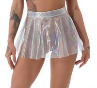 Spelonify Jupe plissée en PVC transparent pour femme - Taille haute - Transparente - Imperméable - Jupe courte pour festival
