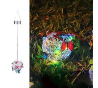 Spelonify Lampe solaire à suspendre en maille avec papillons colorés, lanterne boule en fer forgé pour décoration de jardin, cour, allée, 55 cm (lumière colorée)