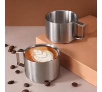 Spelonify Lot de 2 tasses à expresso à double paroi avec poignée, en acier inoxydable 304, petite tasse à expresso en métal pour maison, café, bureau, 96,4 g