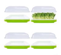 Spelonify Lot de 4 plateaux de germination avec couvercles, grand kit de germination pour récipients de culture microverts, propagateur en plastique pour luzerne, haricots mungo, moutarde vertes, 34 x