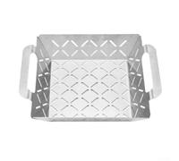 Spelonify Plateau de barbecue en acier inoxydable avec poignées, rôtissoire à légumes et panier de gril pour barbecue extérieur, plaque de filet de drainage efficace pour la cuisson, argent, 34,6 x 29