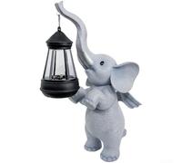 Spelonify Statue d'éléphant à énergie solaire avec ailes - Lanterne de jardin en résine - Décoration d'extérieur résistante aux intempéries pour pelouse, terrasse, cour - Gris - 33 cm