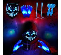 SPERMUOY Masque d'Halloween LED pour Halloween, masque lumineux avec gants, masque d'Halloween LED pour cosplay, fêtes et fêtes d'Halloween