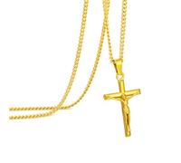 Speroto Collier Croix Homme Acier Inoxydable Or et Argent Collier Amulette Crucifix Cadeaux pour Lui 50 ou 61 cm, 24''+2'', Acier inoxydable