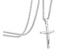 Speroto Collier hommes, Collier Crucifix Pendentif Croix, Jésus-Christ Pendentif pour hommes femmes, Acier inoxydable Croix d'argent Idées cadeaux pour ami 60cm chaîne blé