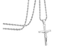 Speroto Collier hommes, Collier Crucifix Pendentif Croix, Jésus-Christ Pendentif pour hommes femmes, Acier inoxydable Croix d'argent Idées cadeaux pour ami 50cm chaîne torsadée