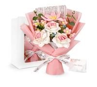 Spesh Bouquet Fleurs Crochet Main de Fleurs Artificielles Tissées(Rose-2) | Fleurs Artificielles Cadeau avec Sac et Carte de Vœux pour Décoration Maison, Fête des Mères, Anniversaire, Saint-Valentin