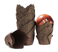 Spesh Lot de 100 Moules à Muffins en Papier Moules à Cupcakes Jetables Tasses de Papier de Cuisson de Tulipe pour Mariage,Fête,Anniversaire(Café et Or)