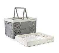 Spesh Lot de 2 Caisse en Plastique Pliable avec Poignée Cagette Rangement Pliant Caisse Pliante Panier Rangement Pliable pour Cuisine, Chambre, Salon(Blanc + Gris Blanc)