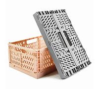 Spesh Lot de 2 Caisses Rangement Pliable Cagettes Plastique Empilable Caisse Pliante avec Poignée pour Cuisine, Chambre à Coucher, Bureau(Rose+Gris, 30 x 20 x 12 cm)
