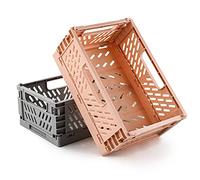 Spesh Lot de 2 Caisses Rangement Pliable Cagettes Plastique Empilable Caisse Pliante avec Poignée pour Cuisine, Chambre à Coucher, Bureau(rose+gris, 22 x 15 x 9 cm)
