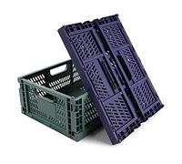Spesh Lot de 2 Caisses Rangement Pliable Cagettes Plastique Empilable Caisse Pliante avec Poignée pour Cuisine, Chambre à Coucher, Bureau(Bleu+Vert foncé, 40 x 30 x 15 cm)