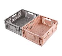Spesh Lot de 2 Caisses Rangement Pliable Cagettes Plastique Empilable Caisse Pliante avec Poignée pour Cuisine, Chambre à Coucher, Bureau(rose+gris, 40 x 30 x 15 cm)