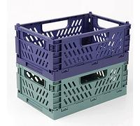 Spesh Lot de 2 Caisses Rangement Pliable Cagettes Plastique Empilable Caisse Pliante avec Poignée pour Cuisine, Chambre à Coucher, Bureau(bleu+vert foncé, 22 x 15 x 9 cm)