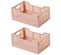 Spesh Lot de 2 Caisses Rangement Pliable Casier Pliant Cagette Plastique Pliable Boîte de Rangement pour Cuisine, Bureau, Chambre(Rose, 30 x 20 x 12 cm)